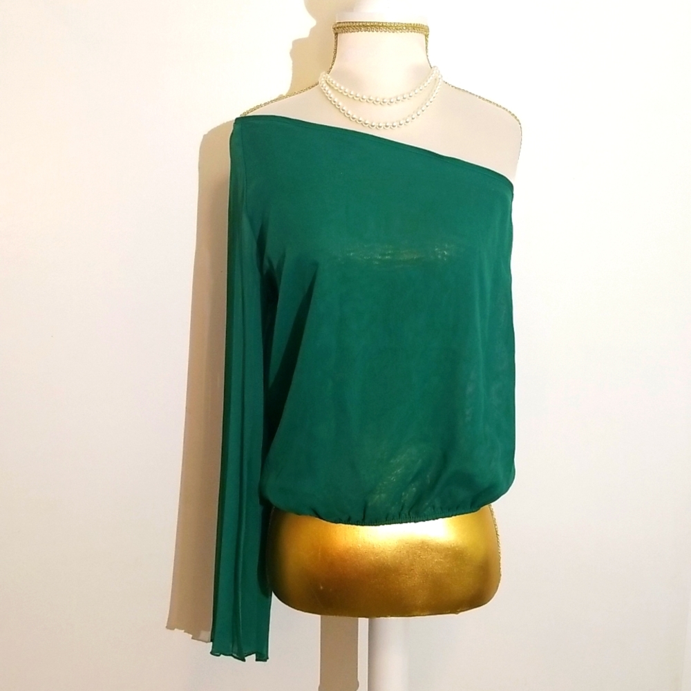 Mimi Chica Green Sheer Chiffon One Shoulder Top Y2K Style - Picture 3 of 15